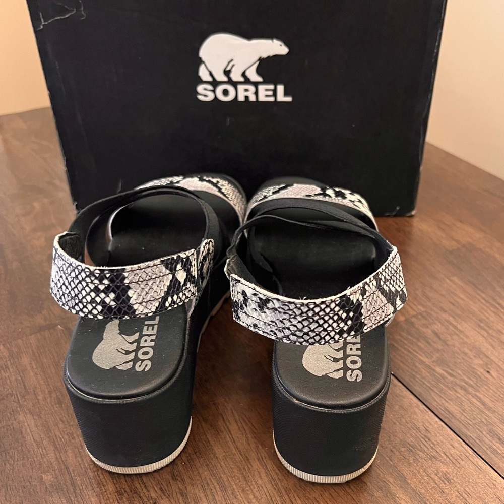 Sorel Black Snakeskin Wedge Sandals - Picture 6 of 7